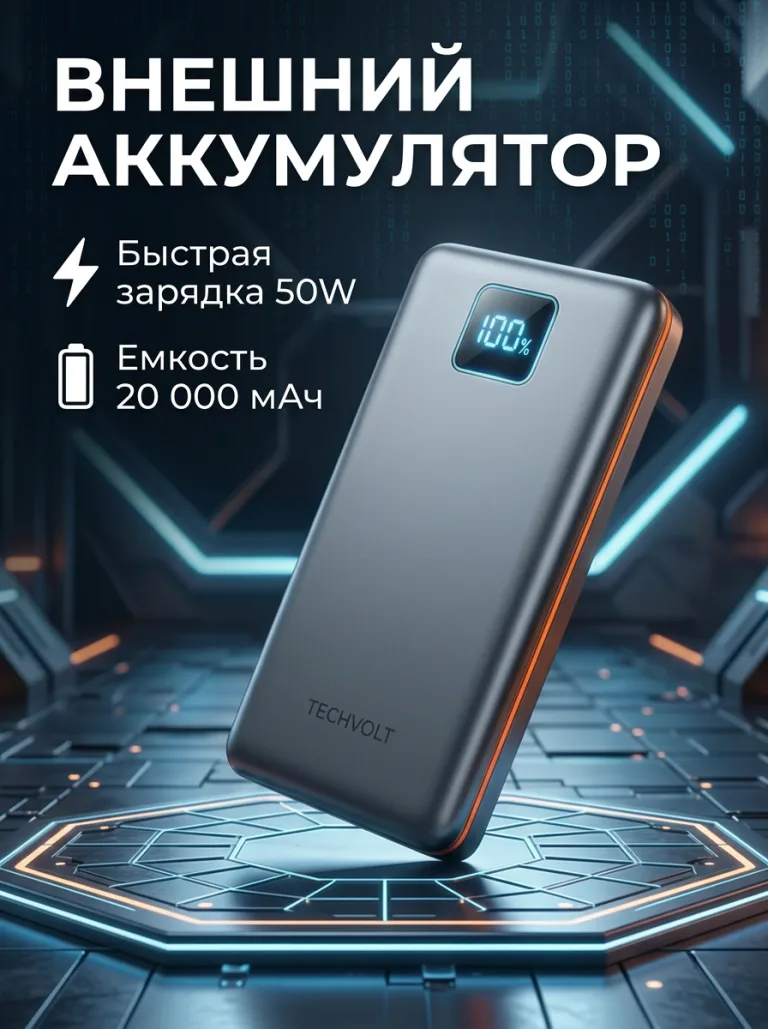 Карточка ItemCard: Внешний аккумулятор 20 000 мА·ч, быстрая зарядка 50 Вт